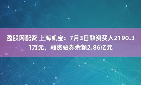 盈股网配资 上海凯宝：7月3日融资买入2190.31万元，融资融券余额2.86亿元